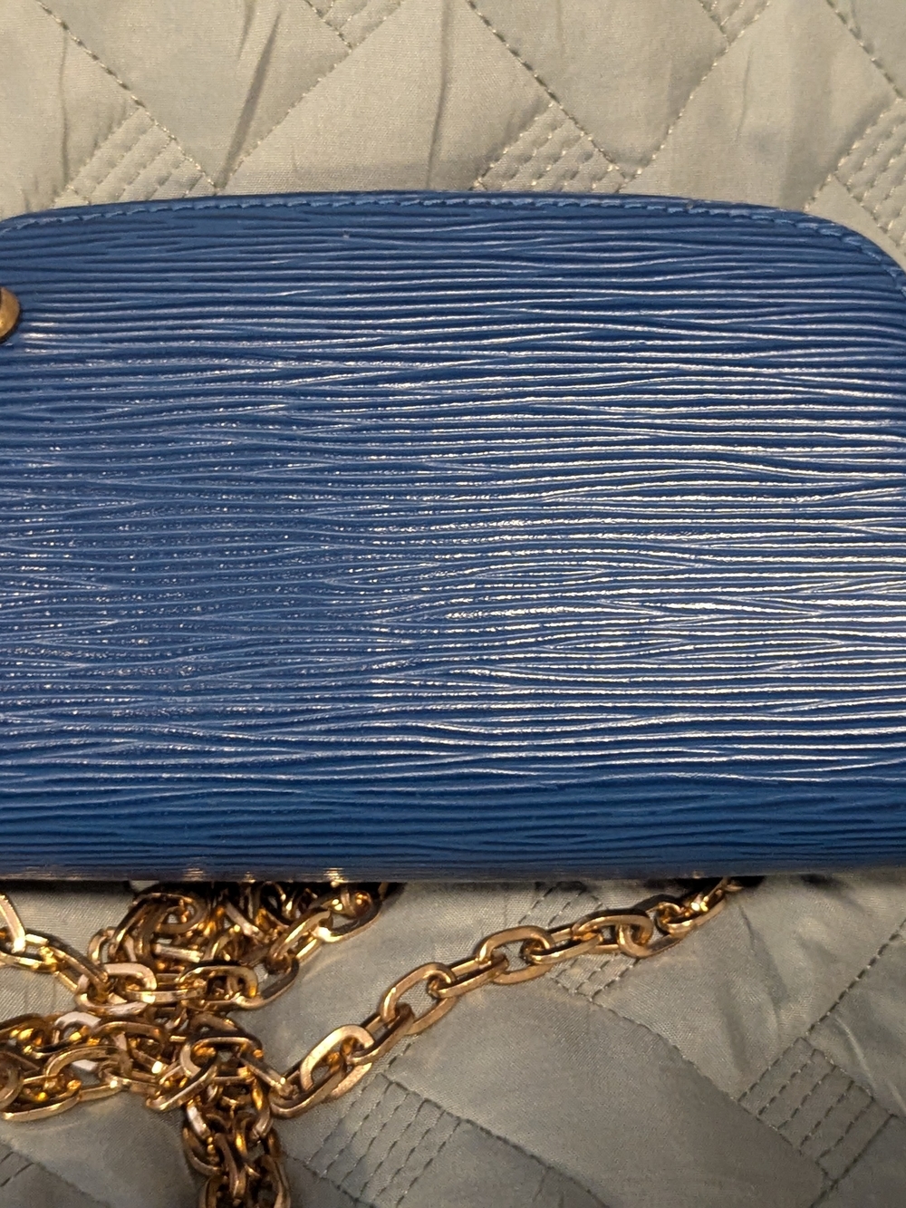 Louis Vuitton Blue Textured Crossbody with Gold Chain